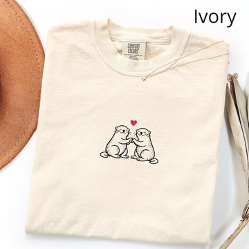 Two Otters with Heart T-Shirt, Otter Engagement, Gift for Her, Otter Half Tshirt, Love Otter T Shirt, Otter Couple Shirt