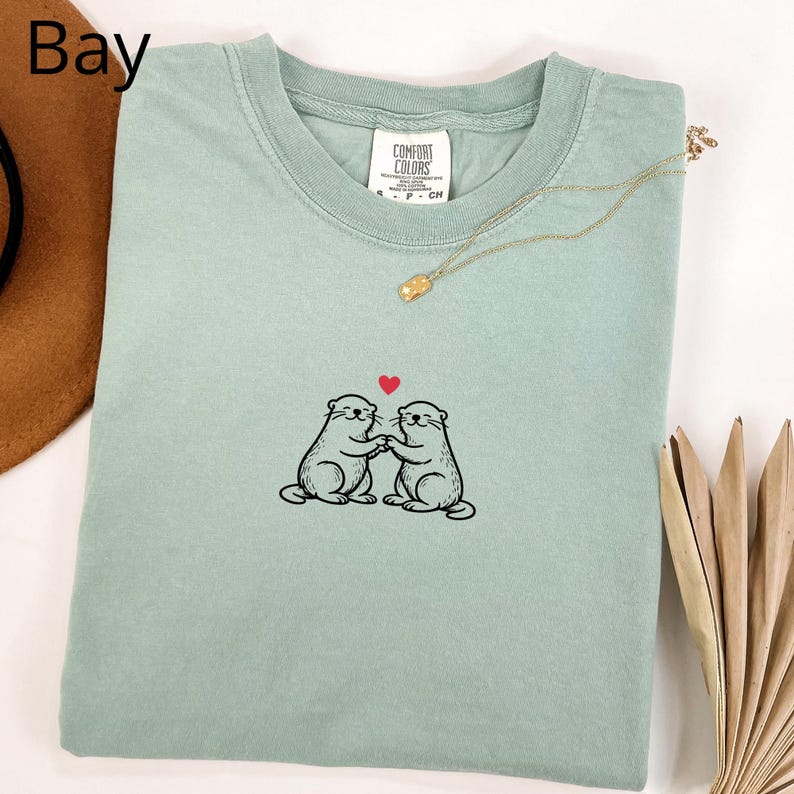 Two Otters with Heart T-Shirt, Otter Engagement, Gift for Her, Otter Half Tshirt, Love Otter T Shirt, Otter Couple Shirt