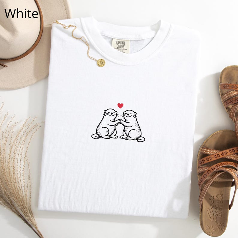 Two Otters with Heart T-Shirt, Otter Engagement, Gift for Her, Otter Half Tshirt, Love Otter T Shirt, Otter Couple Shirt