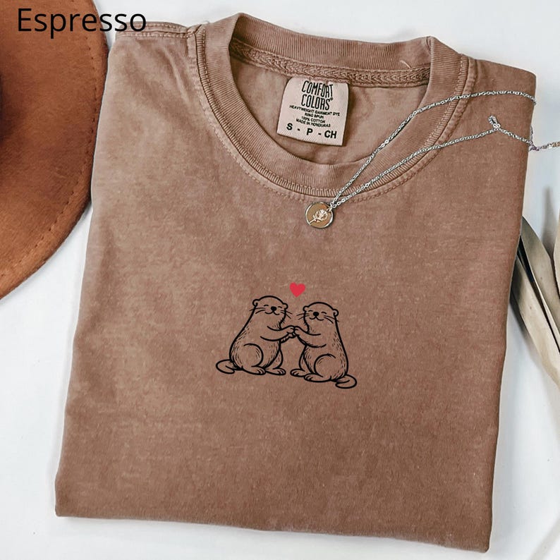 Two Otters with Heart T-Shirt, Otter Engagement, Gift for Her, Otter Half Tshirt, Love Otter T Shirt, Otter Couple Shirt