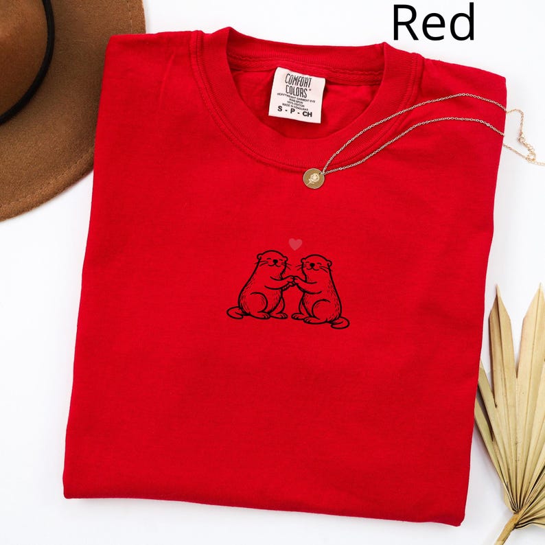 Two Otters with Heart T-Shirt, Otter Engagement, Gift for Her, Otter Half Tshirt, Love Otter T Shirt, Otter Couple Shirt