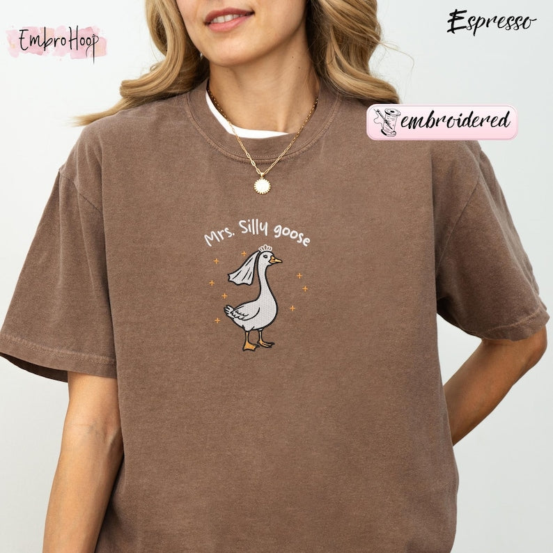 Comfort Colors® Embroidered Mrs. and Mr. Silly Goose Shirt, Newlyweds Tee, Honeymoon Tee, Matching Married Couple Tee, Couple Anniversary