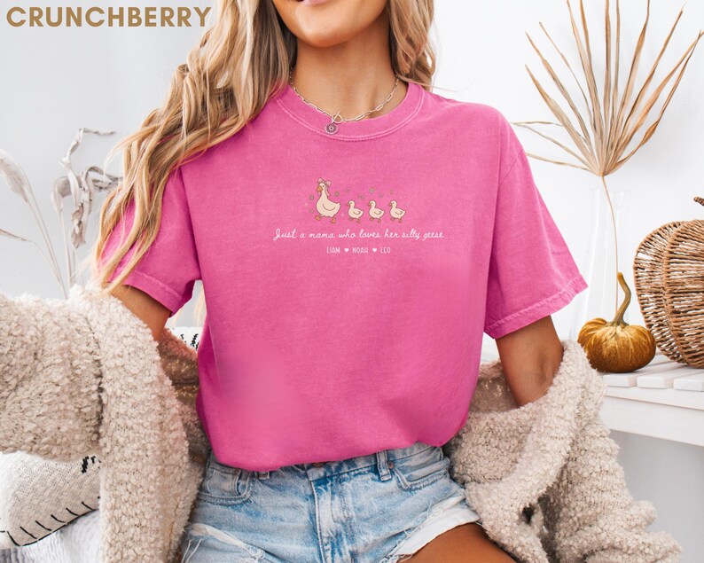 Custom Mama Goose Shirt, Comfort Colors® Silly Goose Mom Tee, Personalized Mother Shirt with Kids Names, Funny Mothers Day Gift, Boy Mom