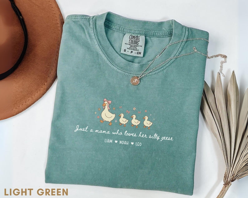 Custom Mama Goose Shirt, Comfort Colors® Silly Goose Mom Tee, Personalized Mother Shirt with Kids Names, Funny Mothers Day Gift, Boy Mom