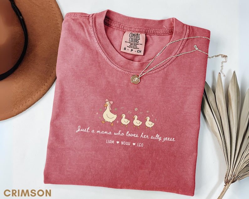 Custom Mama Goose Shirt, Comfort Colors® Silly Goose Mom Tee, Personalized Mother Shirt with Kids Names, Funny Mothers Day Gift, Boy Mom