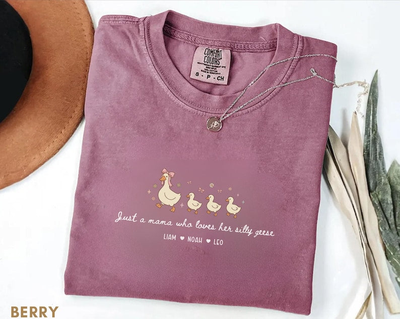Custom Mama Goose Shirt, Comfort Colors® Silly Goose Mom Tee, Personalized Mother Shirt with Kids Names, Funny Mothers Day Gift, Boy Mom