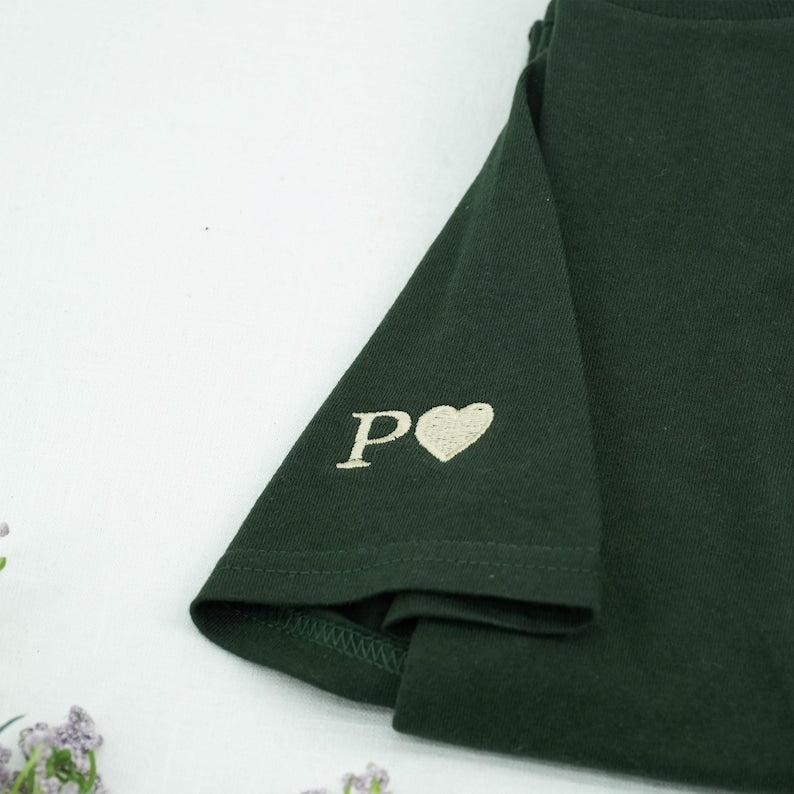 Frog Couple Shirt with Initial on Sleeve, Custom Embroidered His and Hers Shirts, Matching Couple Hoodies,1st Anniversary Gift for Boyfriend