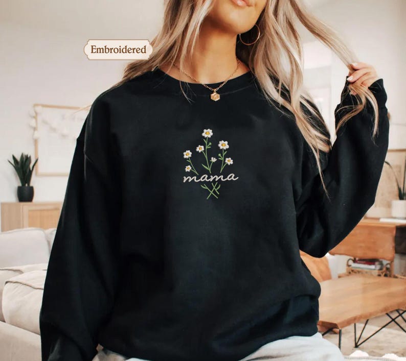 Mama Comfort Colors Embroidered Shirt, Floral Mom Shirt, Mama Embroidery, Mother’s Day Gift, New Mom Gift, Gift for Moms, Aesthetic Mom Tee