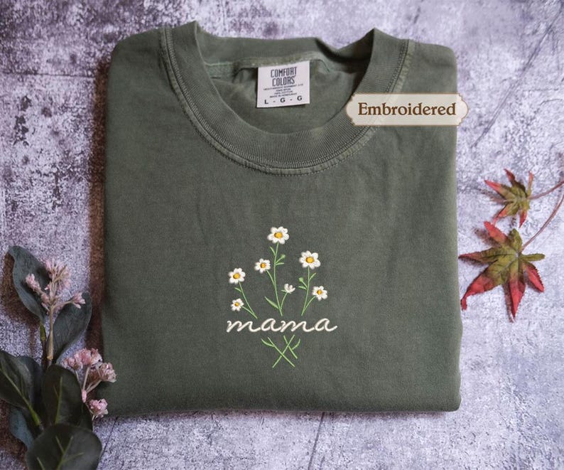 Mama Comfort Colors Embroidered Shirt, Floral Mom Shirt, Mama Embroidery, Mother’s Day Gift, New Mom Gift, Gift for Moms, Aesthetic Mom Tee