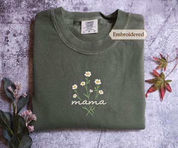 Mama Comfort Colors Embroidered Shirt, Floral Mom Shirt, Mama Embroidery, Mother’s Day Gift, New Mom Gift, Gift for Moms, Aesthetic Mom Tee
