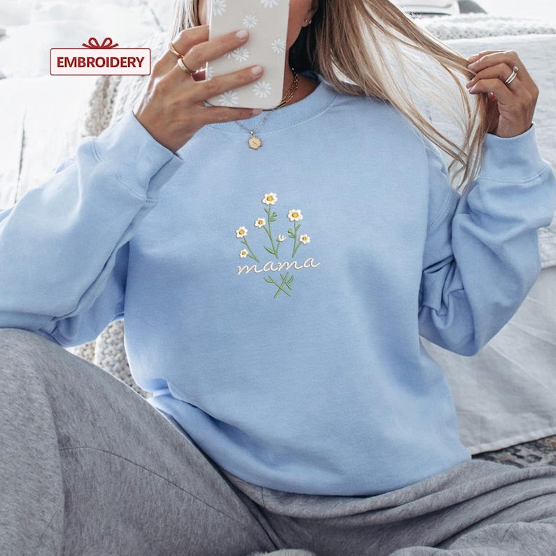 Mama Comfort Colors Embroidered Shirt, Floral Mom Shirt, Mama Embroidery, Mother’s Day Gift, New Mom Gift, Gift for Moms, Aesthetic Mom Tee