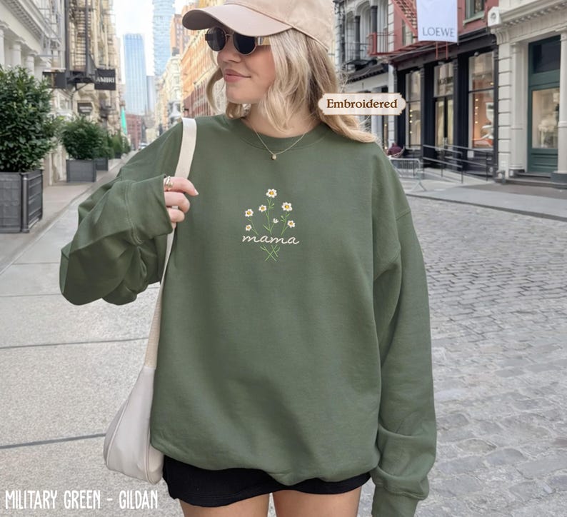 Mama Comfort Colors Embroidered Shirt, Floral Mom Shirt, Mama Embroidery, Mother’s Day Gift, New Mom Gift, Gift for Moms, Aesthetic Mom Tee