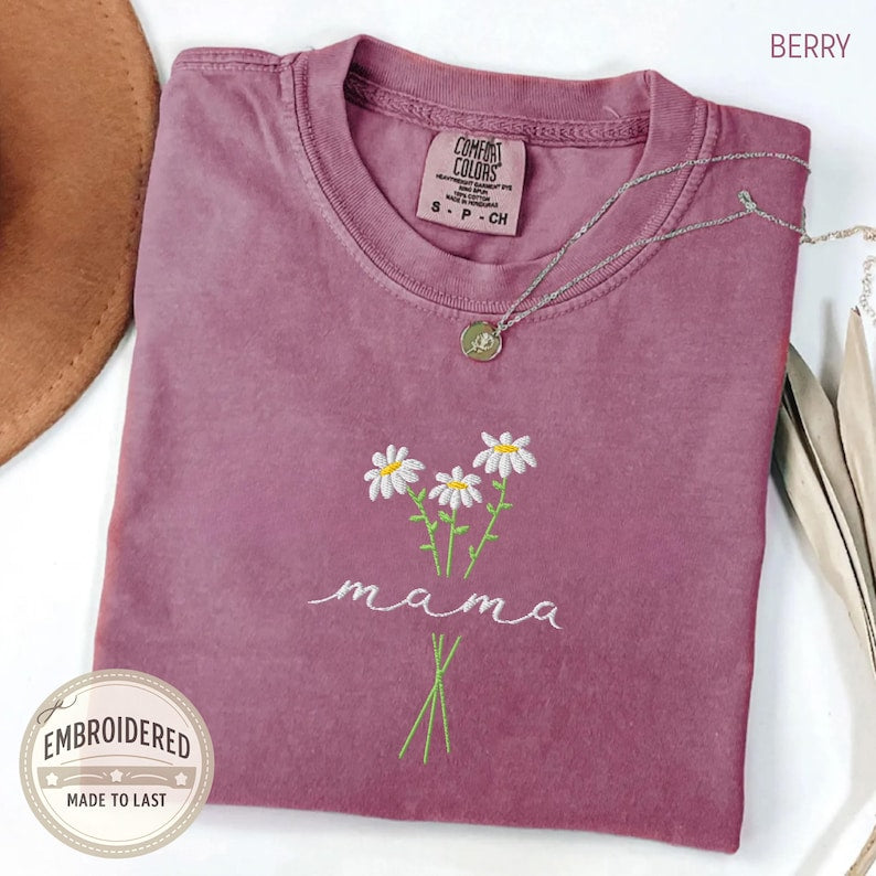 Mama Comfort Colors Embroidered Shirt, Floral Mom Shirt, Mama Embroidery, Mother’s Day Gift, New Mom Gift, Gift for Moms, Aesthetic Mom Tee