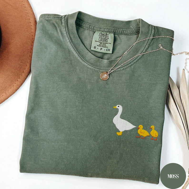 Embroidered Goose Mama Pocket Design, Custom Chick Count (1,2 or 3), Gift For Mama, Comfort Colors Shirts, Gildan 18000 Sweatshirts