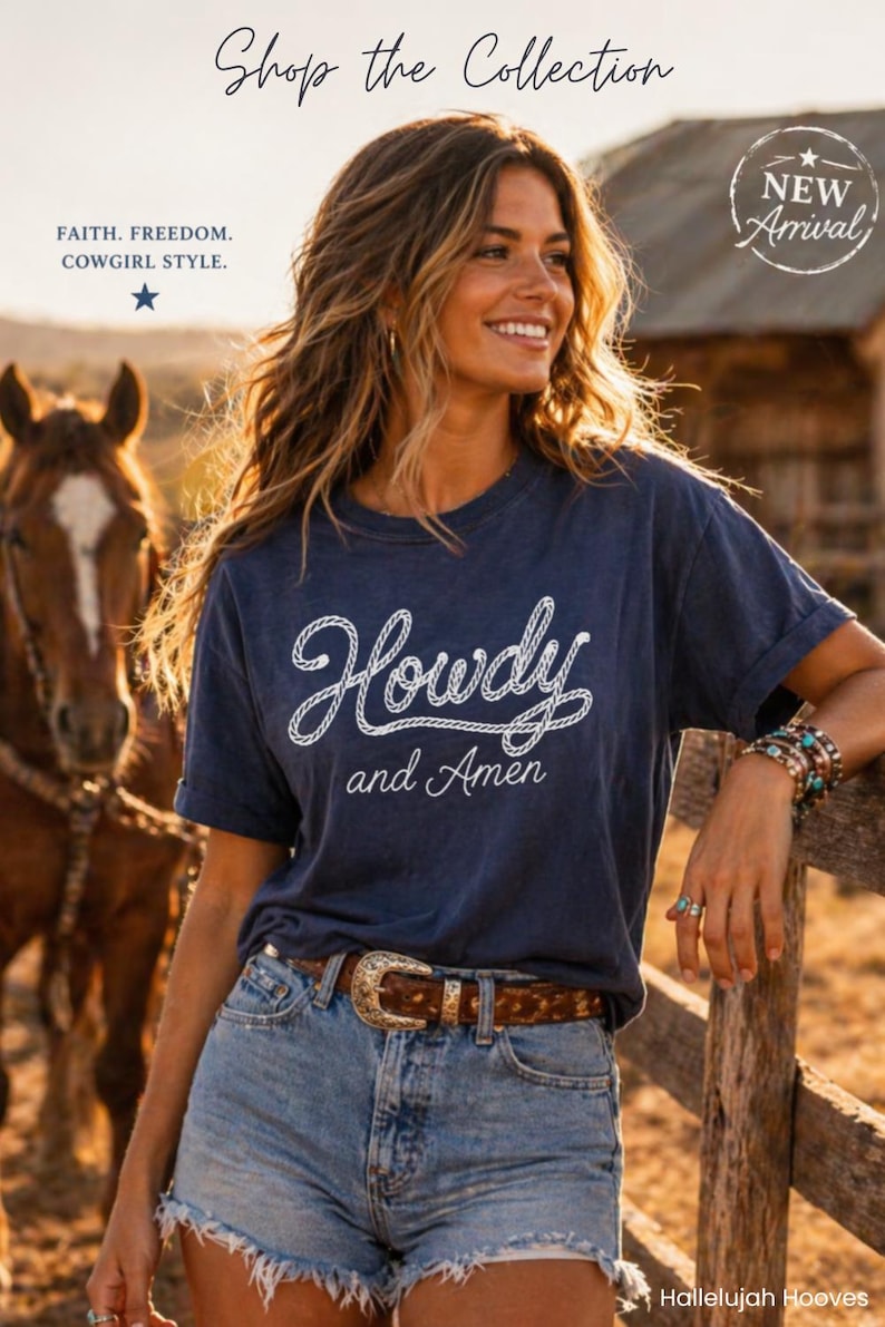 Christian Western Tshirt Faith Graphic Casual Tee Howdy Shirt Country Religious Rustic Cowgirl Style Gift for Horse Girl