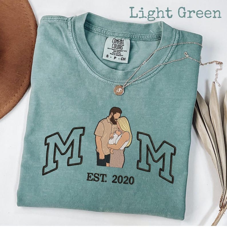 Embroidered mom tshirt, Custom Photo And Year Embroidered mother tshirt, Personalized Mom and Child Shirt, Comfort Colors Tee
