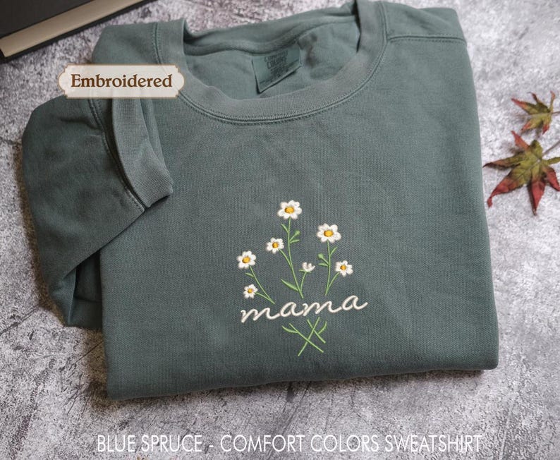 Mama Comfort Colors Embroidered Shirt, Floral Mom Shirt, Mama Embroidery, Mother’s Day Gift, New Mom Gift, Gift for Moms, Aesthetic Mom Tee