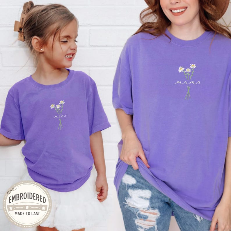 Mama Comfort Colors Embroidered Shirt, Floral Mom Shirt, Mama Embroidery, Mother’s Day Gift, New Mom Gift, Gift for Moms, Aesthetic Mom Tee