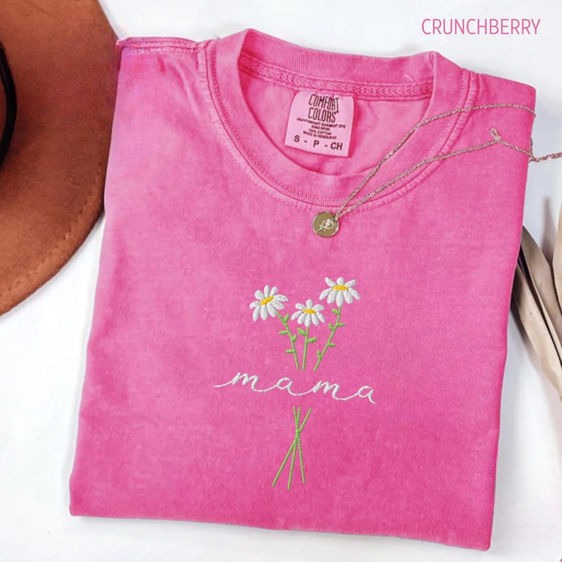 Mama Comfort Colors Embroidered Shirt, Floral Mom Shirt, Mama Embroidery, Mother’s Day Gift, New Mom Gift, Gift for Moms, Aesthetic Mom Tee