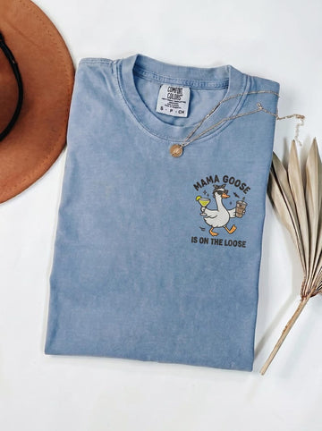 Mama Goose Embroidered Tee, New Mum Gift, Baby Shower Present, Funny New Mother T-Shirt, Comfort Colors Embroidery Top