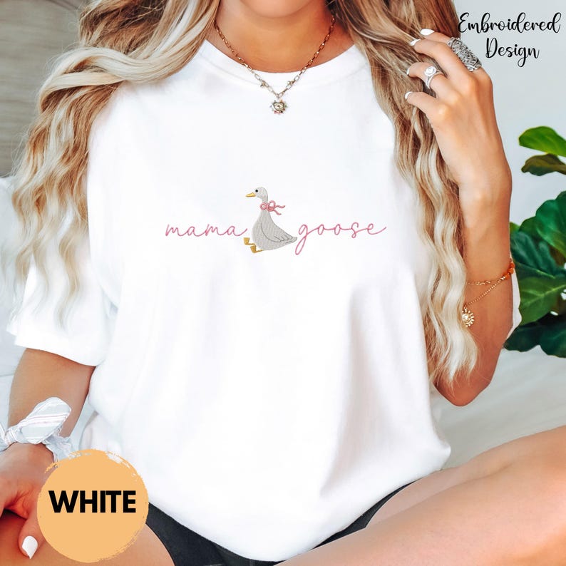 Mama Goose Embroidered Shirt, Comfort Colors Mom Tee, Cute Goose Graphic Shirt, Minimalist Mama Shirt, Motherhood Gift Tee