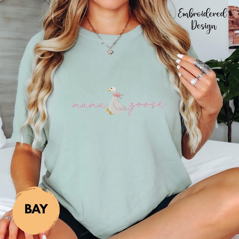 Mama Goose Embroidered Shirt, Comfort Colors Mom Tee, Cute Goose Graphic Shirt, Minimalist Mama Shirt, Motherhood Gift Tee
