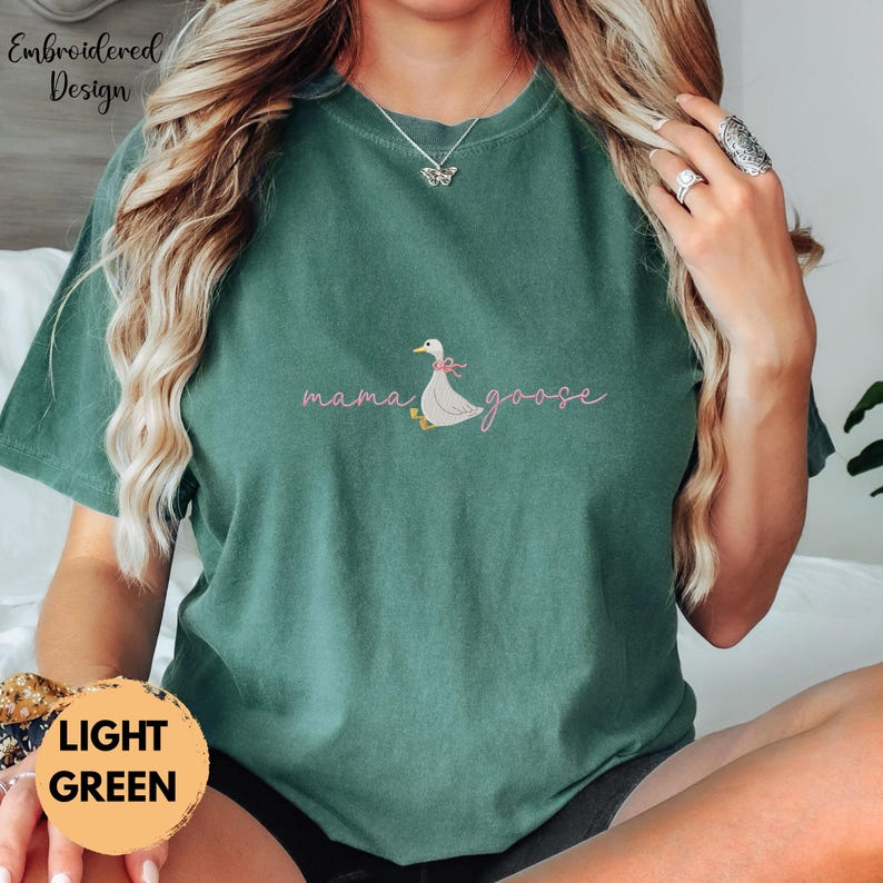 Mama Goose Embroidered Shirt, Comfort Colors Mom Tee, Cute Goose Graphic Shirt, Minimalist Mama Shirt, Motherhood Gift Tee