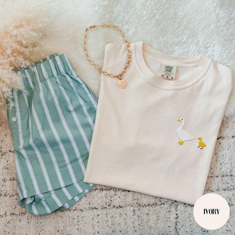 Embroidered Goose Mama Pocket Design, Custom Chick Count (1,2 or 3), Gift For Mama, Comfort Colors Shirts, Gildan 18000 Sweatshirts