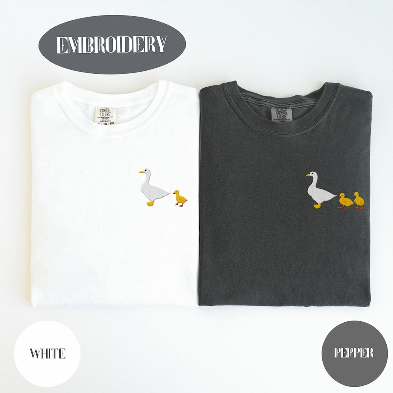 Embroidered Goose Mama Pocket Design, Custom Chick Count (1,2 or 3), Gift For Mama, Comfort Colors Shirts, Gildan 18000 Sweatshirts