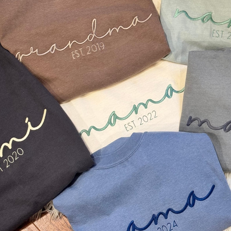 Custom Mama Embroidered Shirt, Personalized Mom Embroidered Shirt, Pregnancy Announcement