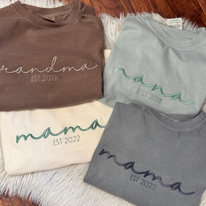 Custom Mama Embroidered Shirt, Personalized Mom Embroidered Shirt, Pregnancy Announcement
