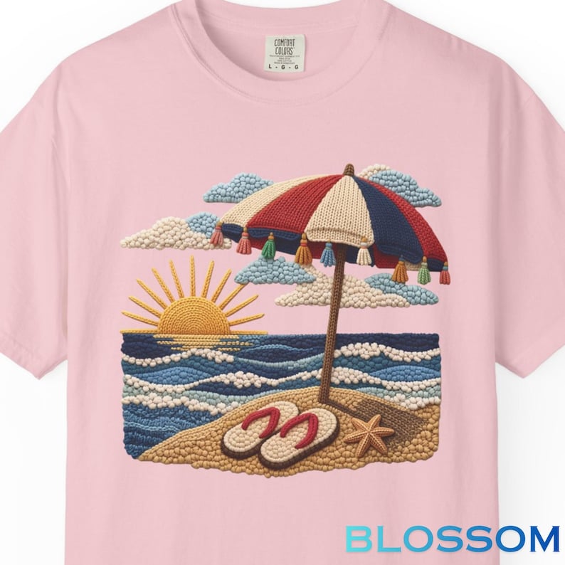 Beach Shirt, Summer Vibes Shirt, Coastal Graphic Tee, Summer Outfit, Vacation Shirt, Summer Shirt, Embroidered Design, Print Only - Not Yarn