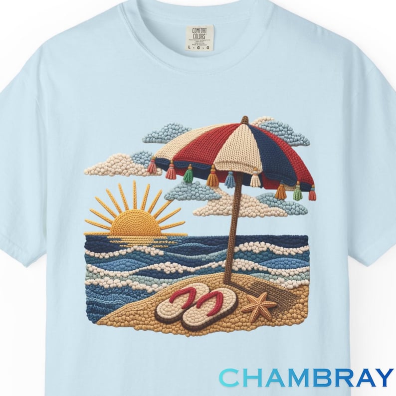 Beach Shirt, Summer Vibes Shirt, Coastal Graphic Tee, Summer Outfit, Vacation Shirt, Summer Shirt, Embroidered Design, Print Only - Not Yarn