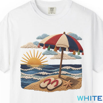 Beach Shirt, Summer Vibes Shirt, Coastal Graphic Tee, Summer Outfit, Vacation Shirt, Summer Shirt, Embroidered Design, Print Only - Not Yarn