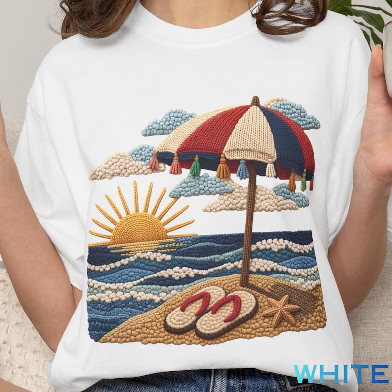 Beach Shirt, Summer Vibes Shirt, Coastal Graphic Tee, Summer Outfit, Vacation Shirt, Summer Shirt, Embroidered Design, Print Only - Not Yarn