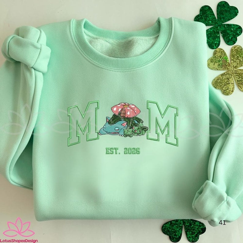 Custom PokaMom Embroidered Shirt, Persionalized Anime Characters Sweatshirt, Anime Mother's Day Gift, Birthday Gift For Mom, Pocket Beast