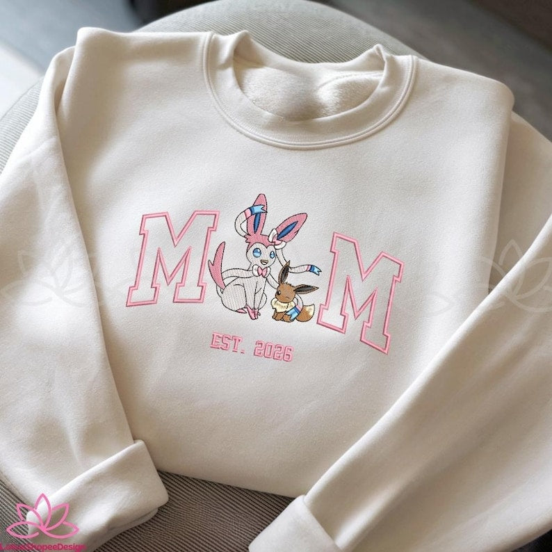 Custom PokaMom Embroidered Shirt, Persionalized Anime Characters Sweatshirt, Anime Mother's Day Gift, Birthday Gift For Mom, Pocket Beast