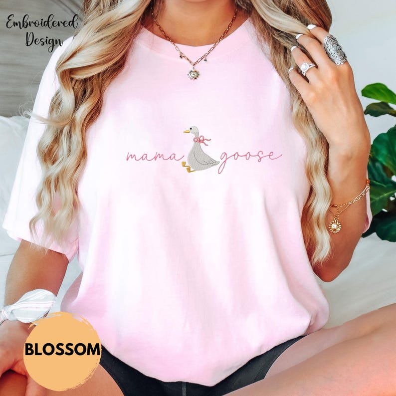 Mama Goose Embroidered Shirt, Comfort Colors Mom Tee, Cute Goose Graphic Shirt, Minimalist Mama Shirt, Motherhood Gift Tee