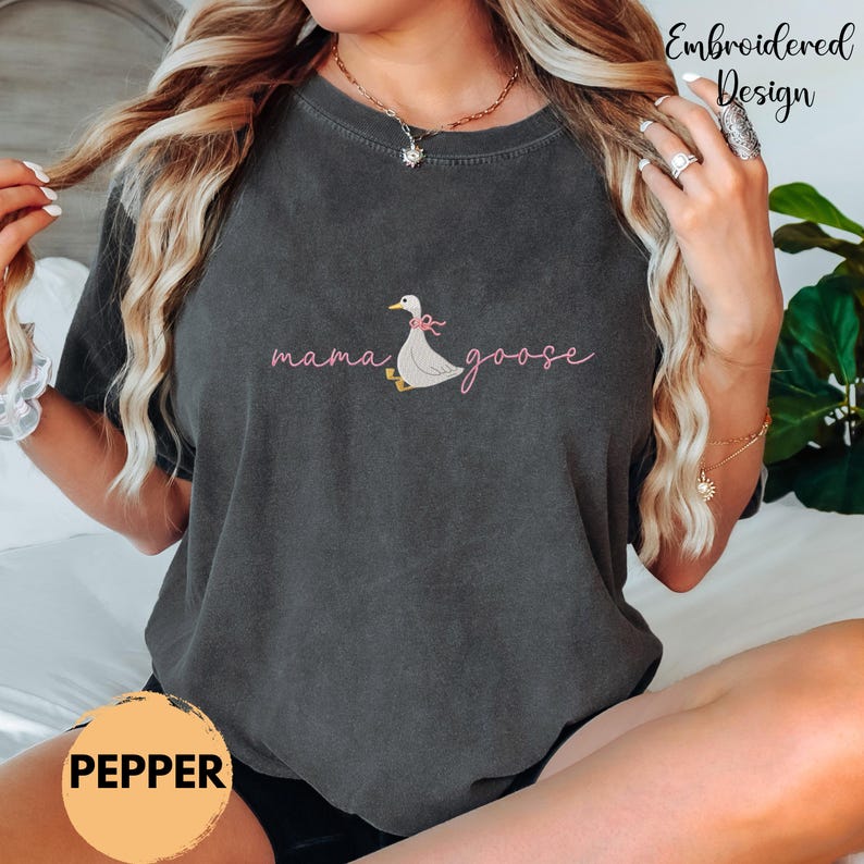 Mama Goose Embroidered Shirt, Comfort Colors Mom Tee, Cute Goose Graphic Shirt, Minimalist Mama Shirt, Motherhood Gift Tee