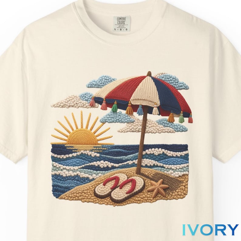 Beach Shirt, Summer Vibes Shirt, Coastal Graphic Tee, Summer Outfit, Vacation Shirt, Summer Shirt, Embroidered Design, Print Only - Not Yarn