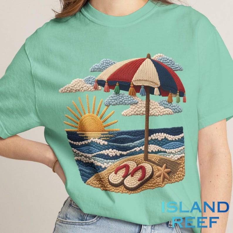Beach Shirt, Summer Vibes Shirt, Coastal Graphic Tee, Summer Outfit, Vacation Shirt, Summer Shirt, Embroidered Design, Print Only - Not Yarn