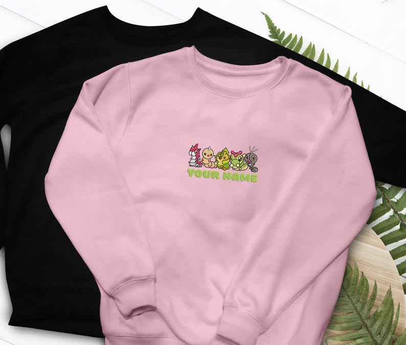 Bug Type Embroidered T-Shirt, Sweatshirt & Hoodie Wurmple, Weedle, Sewaddle, Caterpie, Scatterbug Fans Gift