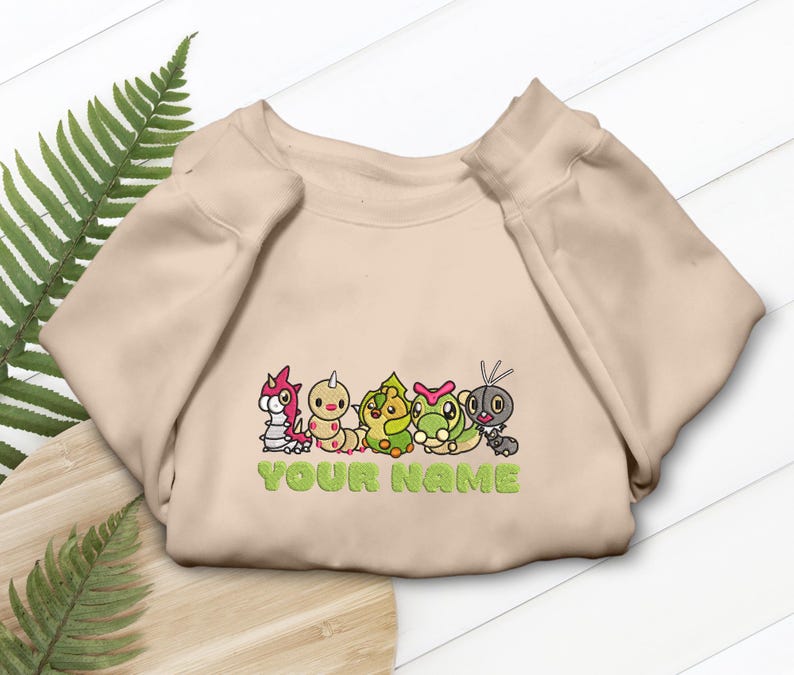 Bug Type Embroidered T-Shirt, Sweatshirt & Hoodie Wurmple, Weedle, Sewaddle, Caterpie, Scatterbug Fans Gift