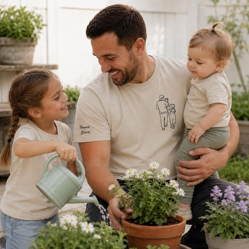 Embroidered Dad Portrait Shirt, Dad Shirt With Photo, Dad Tee, Custom Fathers Day Shirts With Pictures, Personalized New Dad Gifts