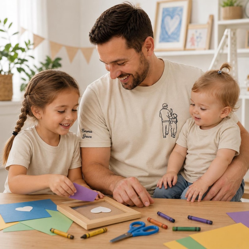 Embroidered Dad Portrait Shirt, Dad Shirt With Photo, Dad Tee, Custom Fathers Day Shirts With Pictures, Personalized New Dad Gifts