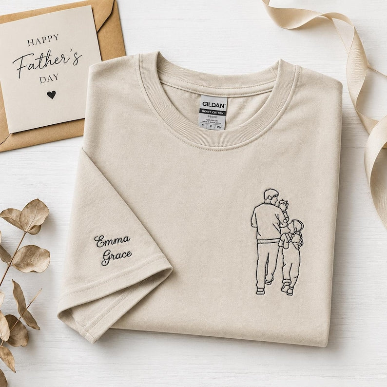 Embroidered Dad Portrait Shirt, Dad Shirt With Photo, Dad Tee, Custom Fathers Day Shirts With Pictures, Personalized New Dad Gifts