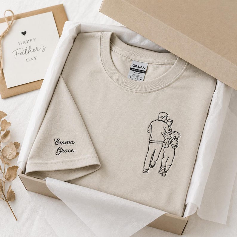 Embroidered Dad Portrait Shirt, Dad Shirt With Photo, Dad Tee, Custom Fathers Day Shirts With Pictures, Personalized New Dad Gifts