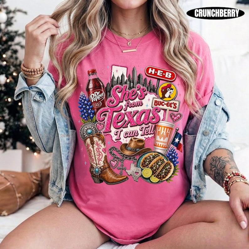 Comfort Colors® She's From Texas I Can Tell Shirt | Texas Native Southern Charm Cowgirl Tee