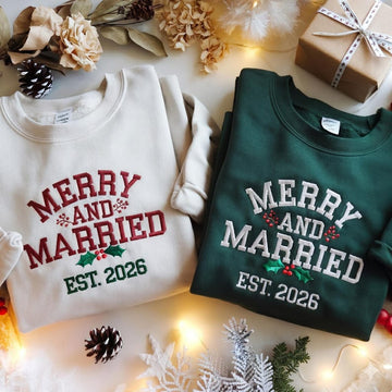 Embroidered Couples Christmas Sweatshirt, Merry and Married, First Christmas as Mr and Mrs, Custom Gift for Newlyweds, New Married Gifts