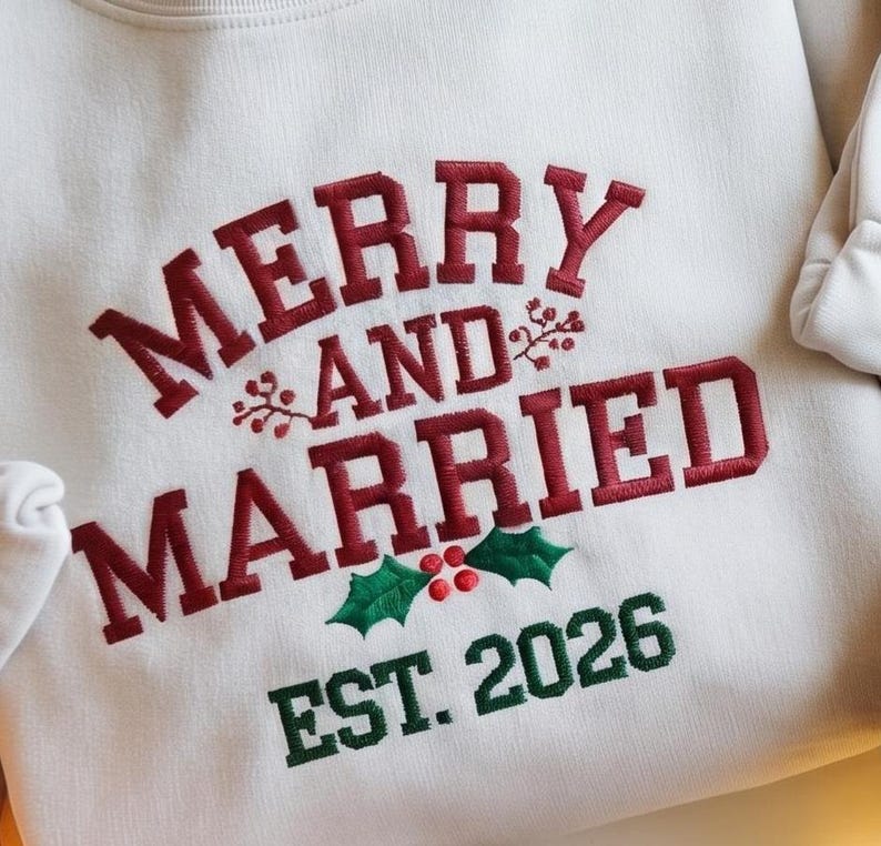 Embroidered Couples Christmas Sweatshirt, Merry and Married, First Christmas as Mr and Mrs, Custom Gift for Newlyweds, New Married Gifts